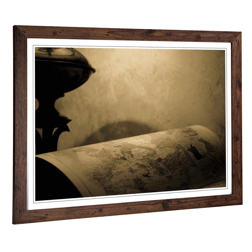 Big Box Art Framed Print of Vintage World Map Design | Wall Art Picture | Home Decor for Kitchen, Living, Dining Room, Lounge, Bedroom, Hallway, Office, Walnut, A2 / 24.5x18 Inch / 62x45cm