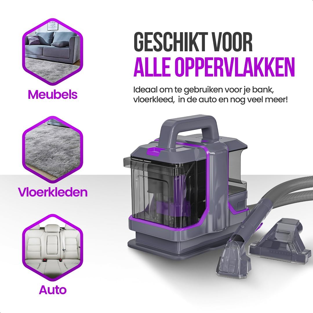 Icons indicating suitability for furniture, carpets, and car interiors