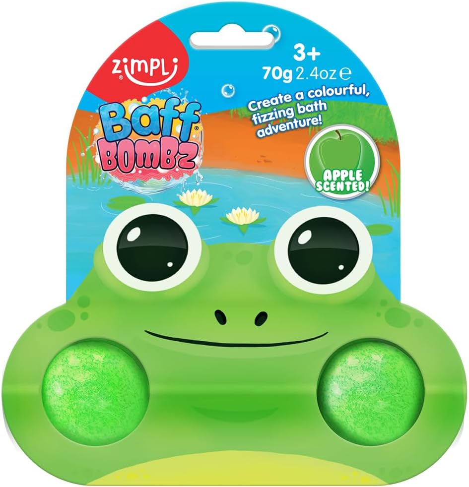 2 x Cool Frog Bath Bombs on Gift Card, Children's Value Birthday Gifts for Boys and Girls, Favours, Rewards, Prizes, Party Bag Fillers, Pinata Toys, Pocket Money Toy, Bath Fizzers for Toddlers
