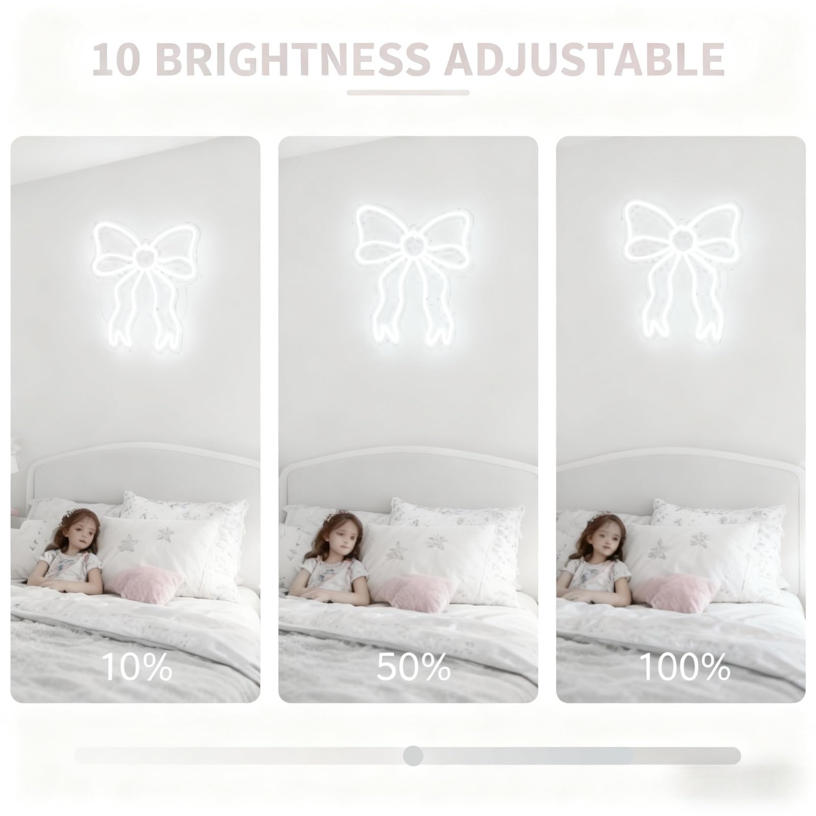 Decorazione con fiocco, decorazione per la stanza, regali per fidanzata, dormitorio delle ragazze, camera da letto, regali per studenti, feste, colleghi e bambini, insegna al neon bianca 30 x 30