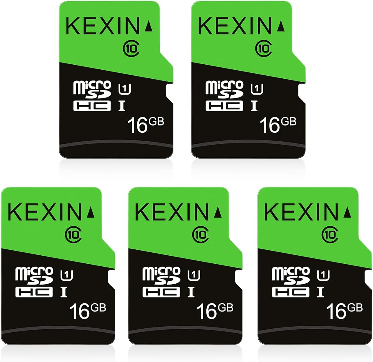 KEXIN 16GB TF Tarjeta de Memoria Micro SD de 16 GB MicroSDHS C10 hasta 70 MB/s, Tarjeta Externa UHS-1 Class 10 para Cámara Deportiva, IPC Cámara, Smartphone,Drone [5 Pack * 16GB]