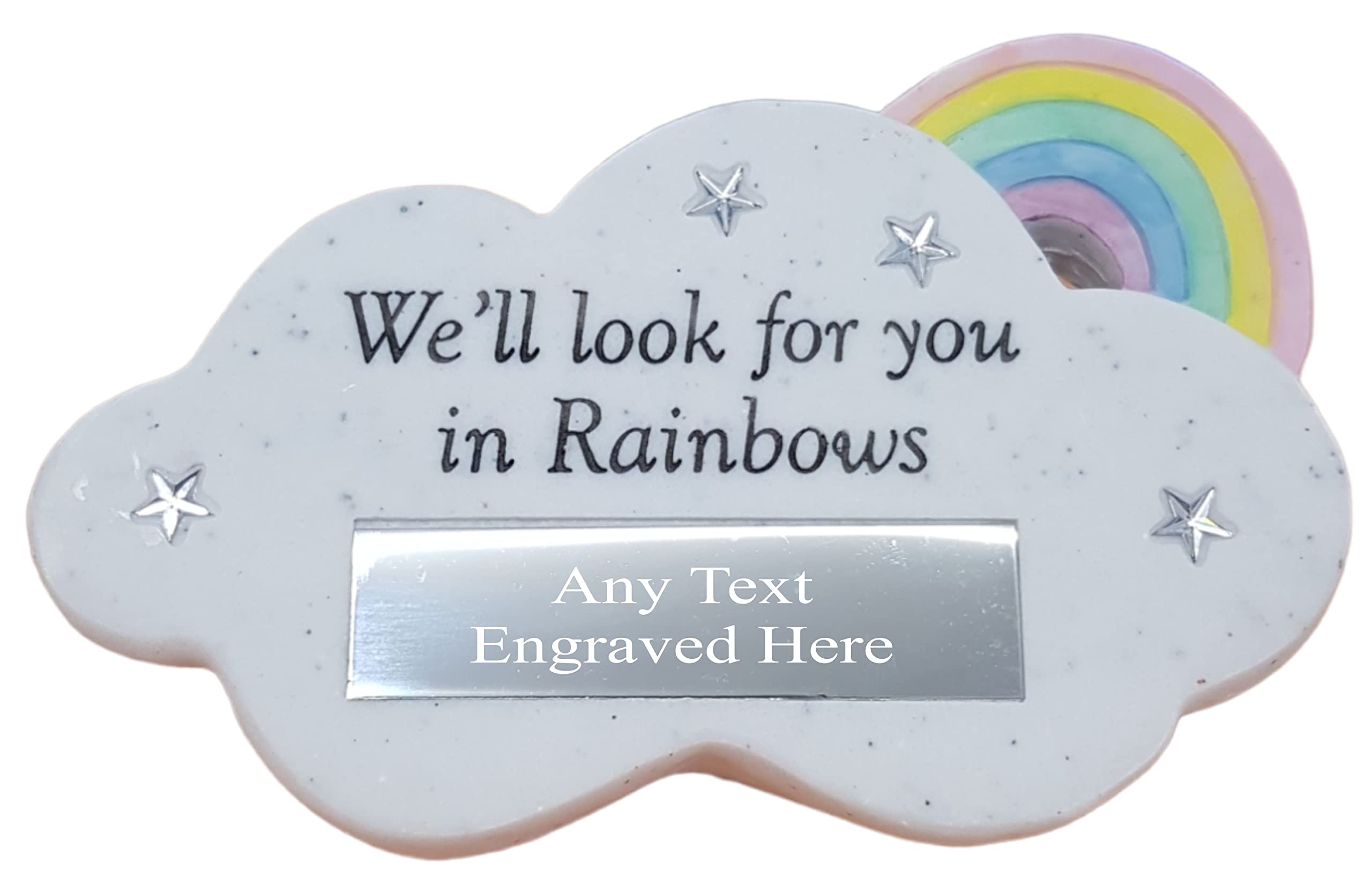 [Custom] Personalised Engraved Rainbow Cloud Memorial with Engraved Plaque
