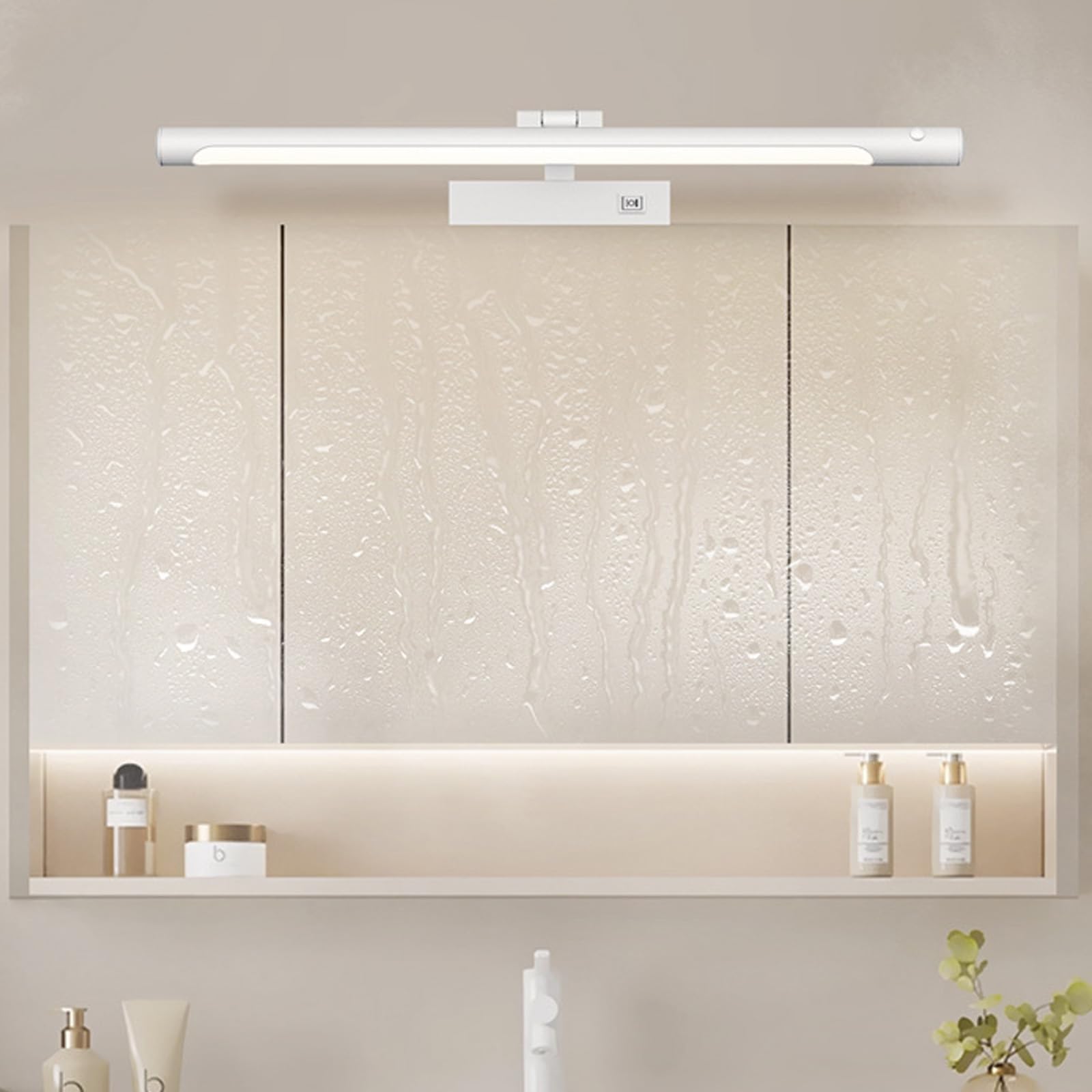 LED Spiegelleuchte Bad Wandleuchte mit Bewegungsmelder Modern Wandbeleuchtung 180° Drehung Wasserdicht Wandleuchten mit Schalter Badschrank Spiegelschrank Schminktisch (Weiß Weißes Licht,53cm)