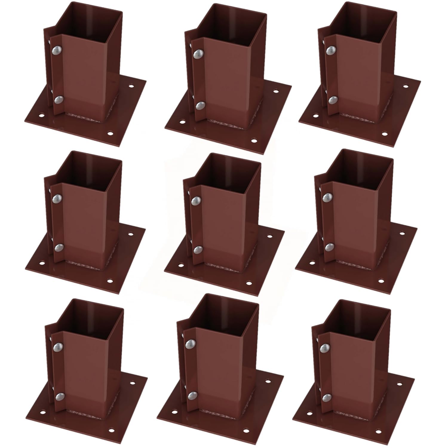 Silver Star® Heavy Duty Steel Bolt Down Fence Post Holder/Support Base (9 Pack (75x75mm))