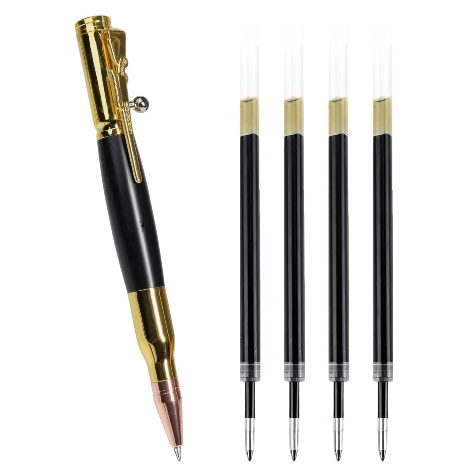 Bolígrafo De Acción De Cerrojo Con 4 Recambios, Bolígrafo Táctico De 0,7 Mm Para Hombre. Ideal Para Negocios Y Como Regalo Del Día Del Padre. Diseño Elegante Y Color Dorado.