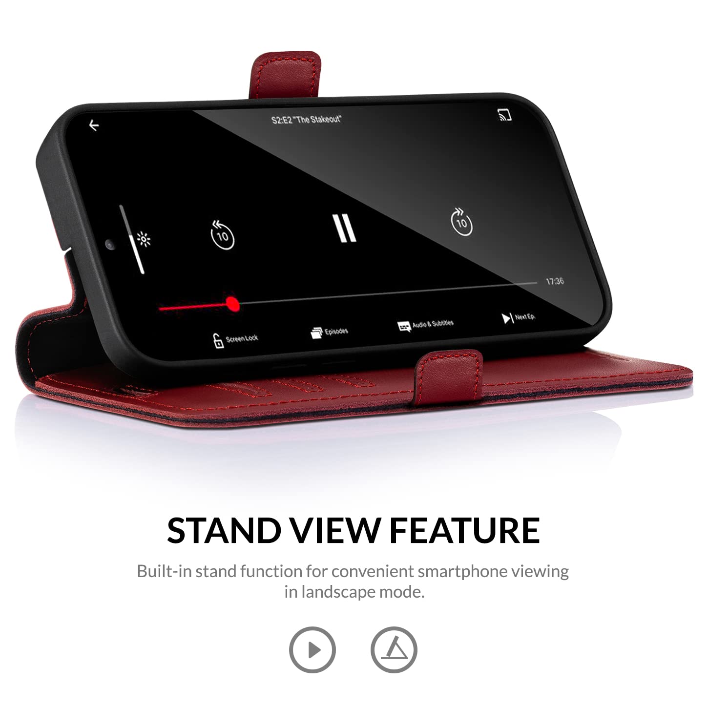 SURAZO Premium Slim Magnet Handyhülle für Samsung Galaxy A54 Hülle Leder – Klappbare Echtleder Schutzhülle [mit Kartenfach, RFID Schutz] Flip Klapphülle Wallet Case Cover Lederhülle (Costa Rot)