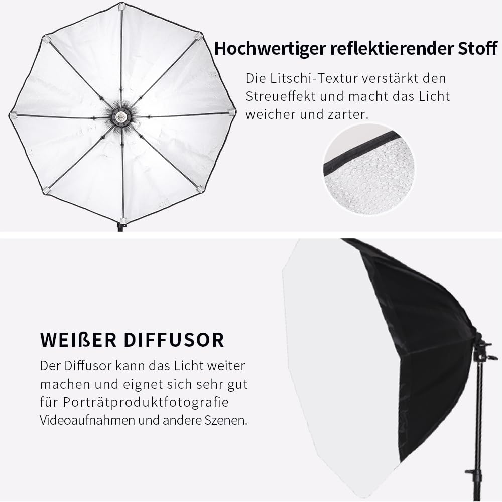 Set di 2 luci a LED ottagonali Softbox, attrezzature fotografiche sostenibili professionali 85 W, 3000 – 6500 K, fotografia di prodotti da studio, registrazione video, luce di riempimento