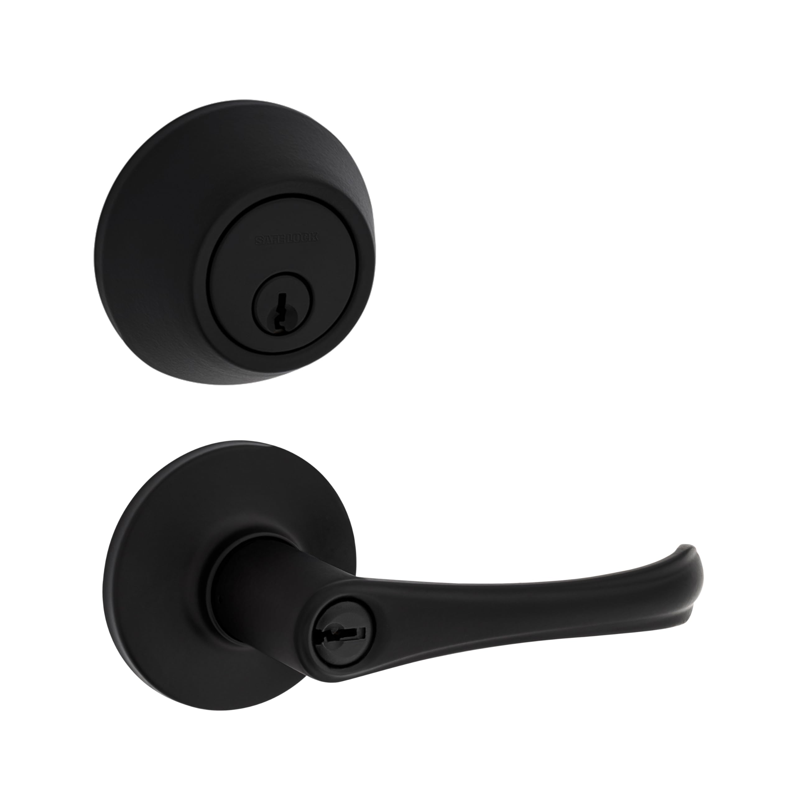 Safe Lock - Grapevine Lever, Keyed Entry Lever and Single Cylinder Deadbolt Combo Pack, Matte Black Finish