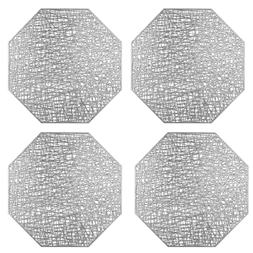 4 Stück Ausgehöhlte Tischsets, Silber metallische Tischsets Laminierter Rutschfester Tisch Tischset PVC- Isolationspads, für Weihnachten, Bankett, Geburtstag, Hochzeit