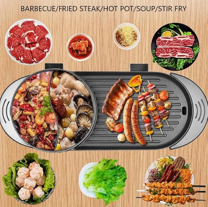 Olla Eléctrica con Parrilla 2 en 1, 2200W, Control Dual de Temperatura, para 2-12 Personas miniatura 3