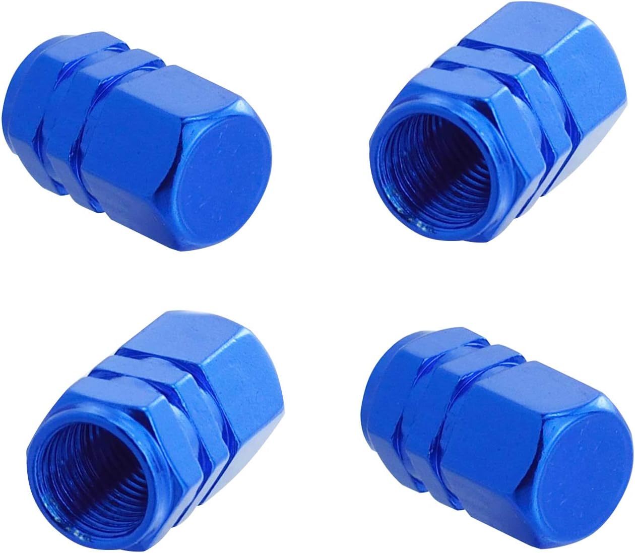 Abfer Valve Stem Caps Air Tire Rim Cap Hexagon Design Aluminum Tyre Dust Pressure Cover Decoration Accessories for Most Vehicle Bicycle Truck Motorcycles Bikes, Blue
