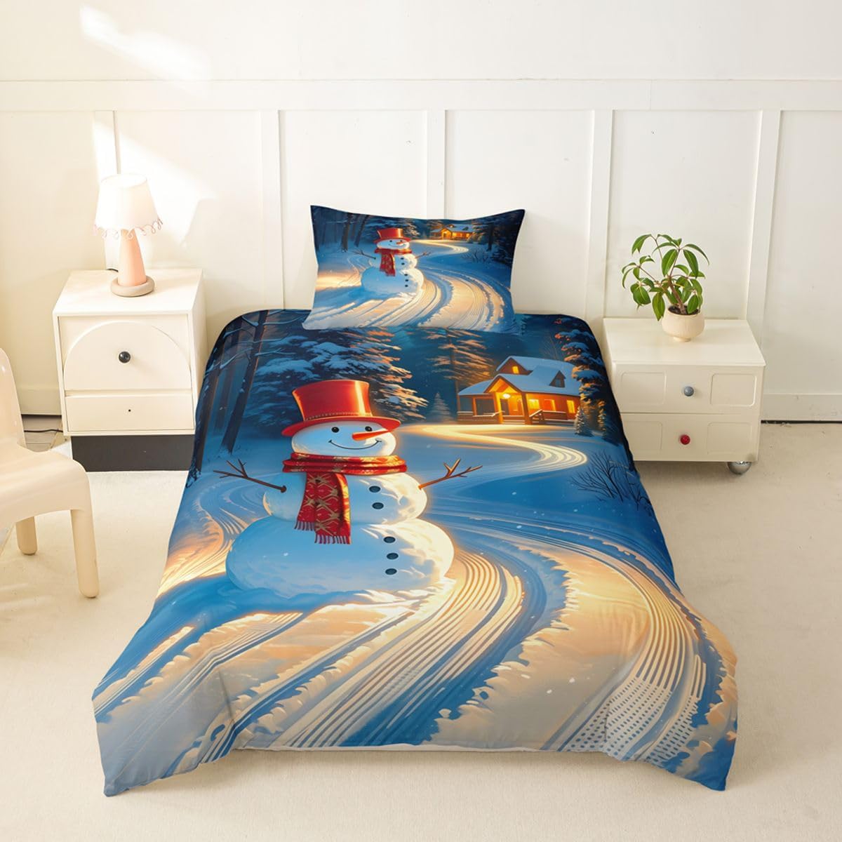 Manfei Cute Xmas Snowman Kids Bedding Set Twin Size image 3