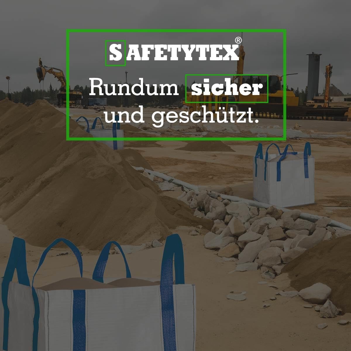 Safetytex Big Bag 90x90x90 cm mit Cross-Corner Schlaufen (10 Stück) | 1500 kg Tragfähigkeit, Schüttgutbehälter, Entsorgung, robuster Transportsack, stabile Hebeschlaufen, langlebig