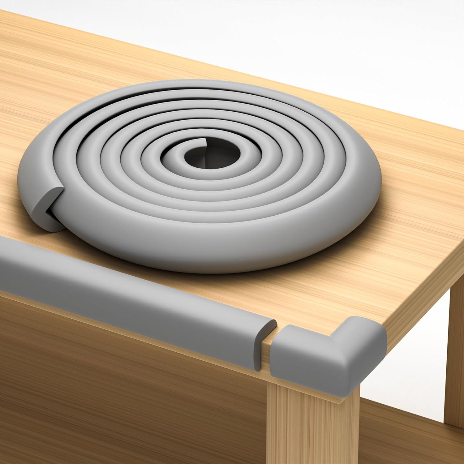 Komfortology Baby Proofing Edge & Corner Guards | Extra Long 16 Ft Edge + 8 Pre-Taped Corner Protectors | Child Safety Furniture Cushions (Grey, 16.4 Feet)