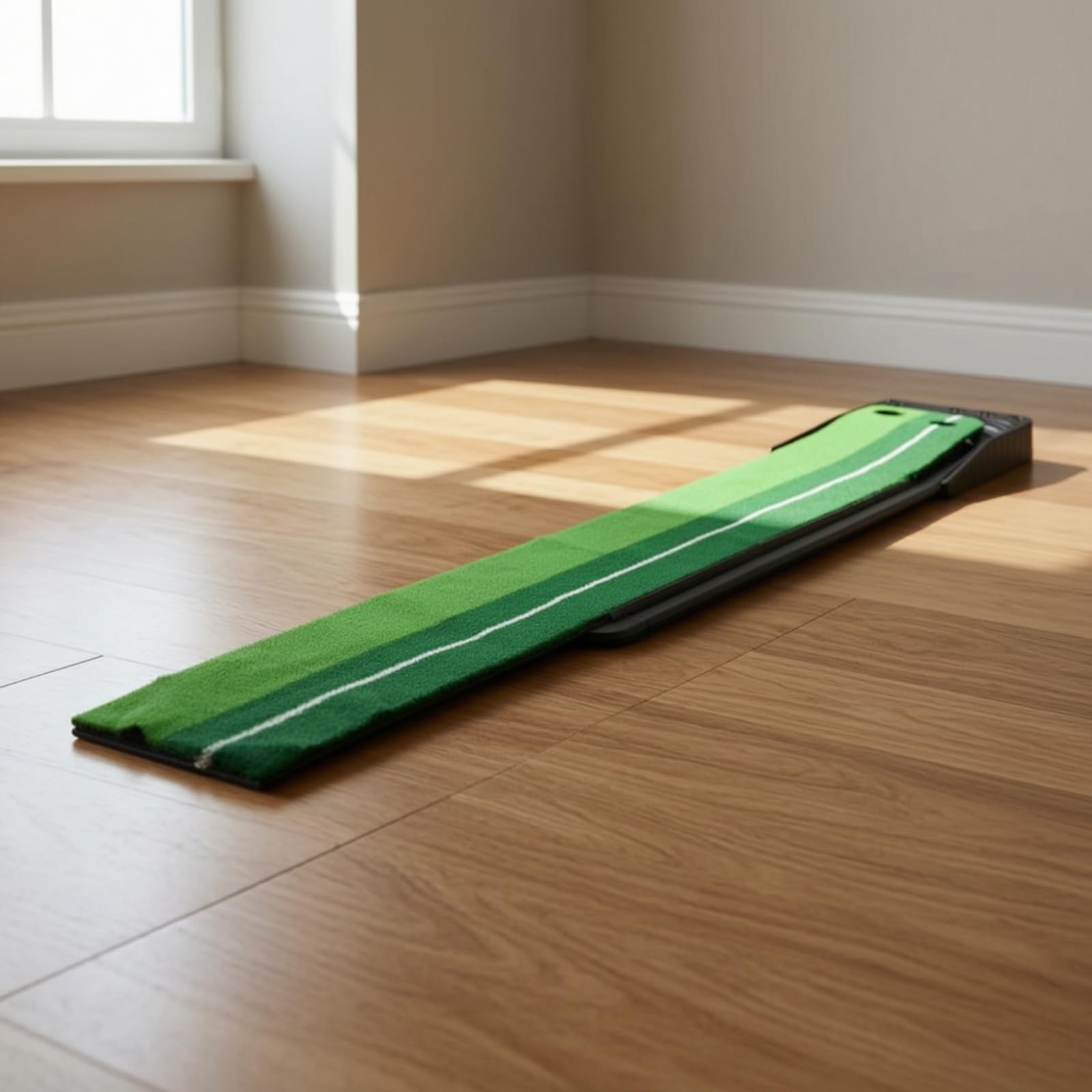 Entrenador de Putt de Golf Alfombra de Putting Tapete de Práctica Colchoneta de Entrenamiento Guía de Alineación con Línea Blanca Césped de Imitación
