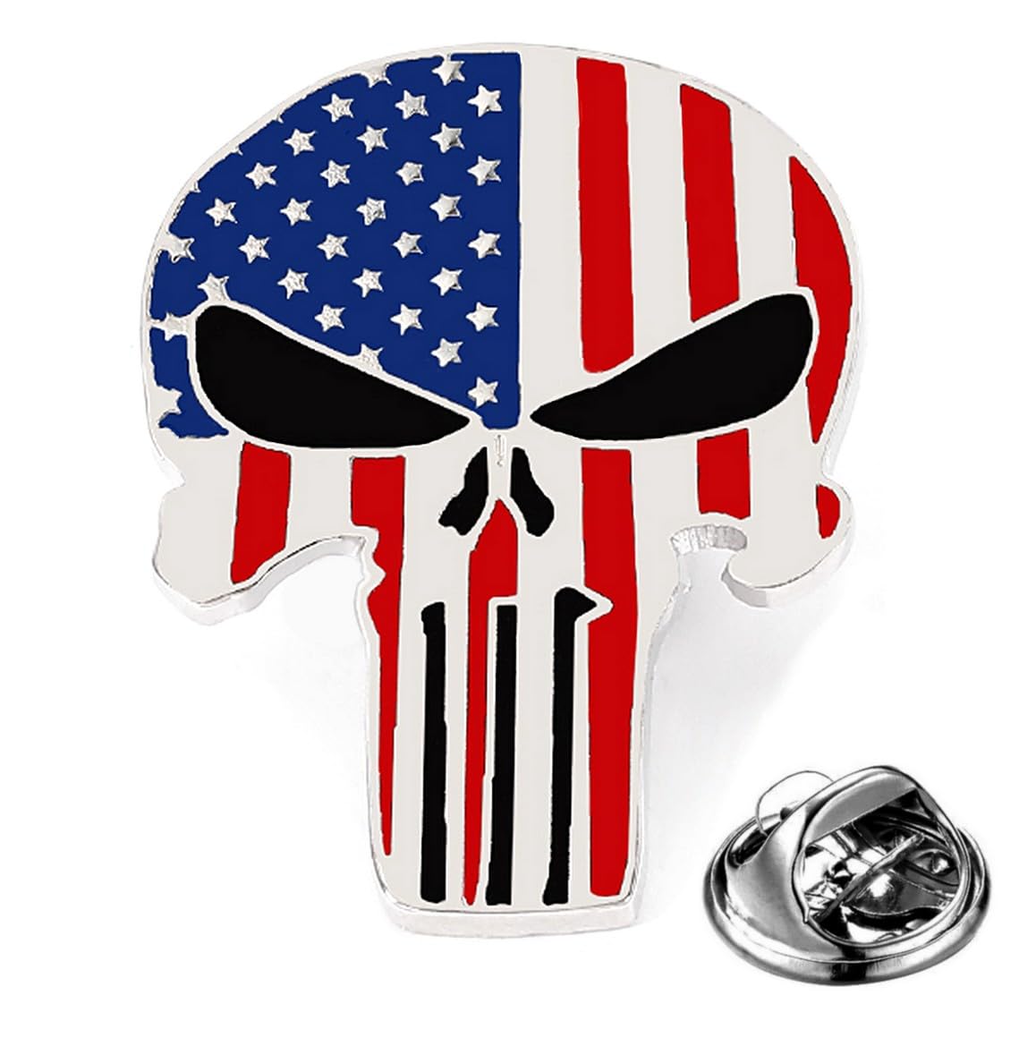 Pin's Broche épinglette Skull punisher drapeau USA flag Biker Triker motard. Livré dans son étui cadeau en velours. Multicolore
