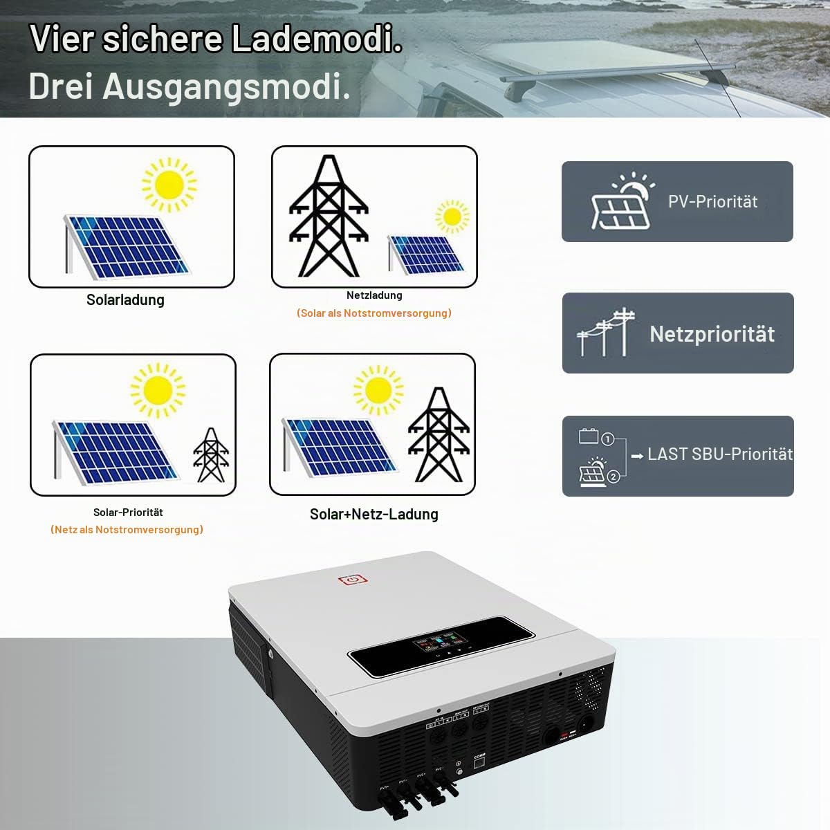 10.2KW On/Off Grid Solar Hybrid Inverter Eingebauter 160A Laderegler PV Max 500V Eingang DC48V zu AC230V Reiner Sinus Welle Inverter für Home Energy Storage RV Schuppen Off-Grid System