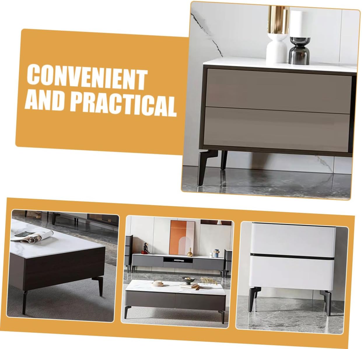 4pcs Metal Furniture Legs Sofa Cabinet Support Legs Heavy Duty Replacement Feet for Tv Stand Coffee Table, 14.5cm Matte Black