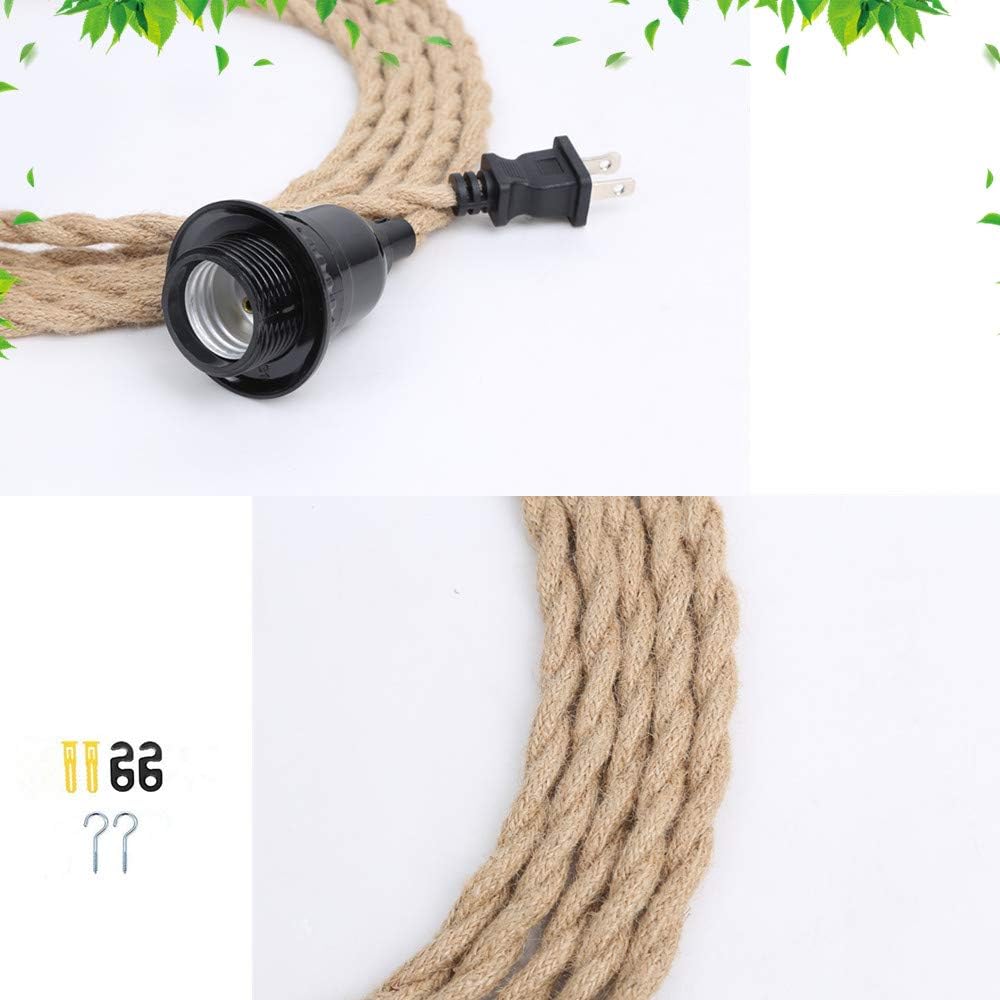 Nеw Prоduсt HLJOY Lighting, 1-Light, Oil Rubbed Bronze Industrial Ceiling Hemp Rope Barn Pendant Light with Light-Adjustable Switch Plug in for Kitchen Island,Dining Room