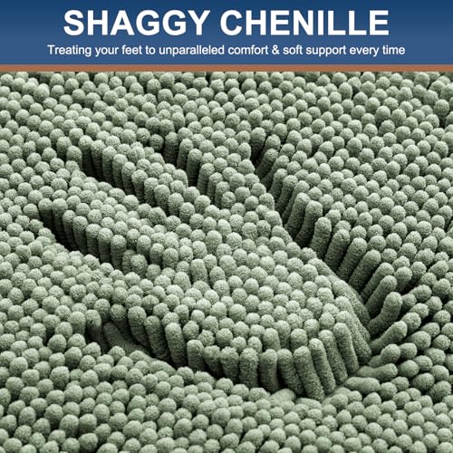 Smiry Luxury Chenille Toilet Rugs U-Shaped 20x20, Soft Absorbent Non-Slip Contour Bathroom Rugs for Toilet, Machine Washable Contoured Bath Mats, Sage Green