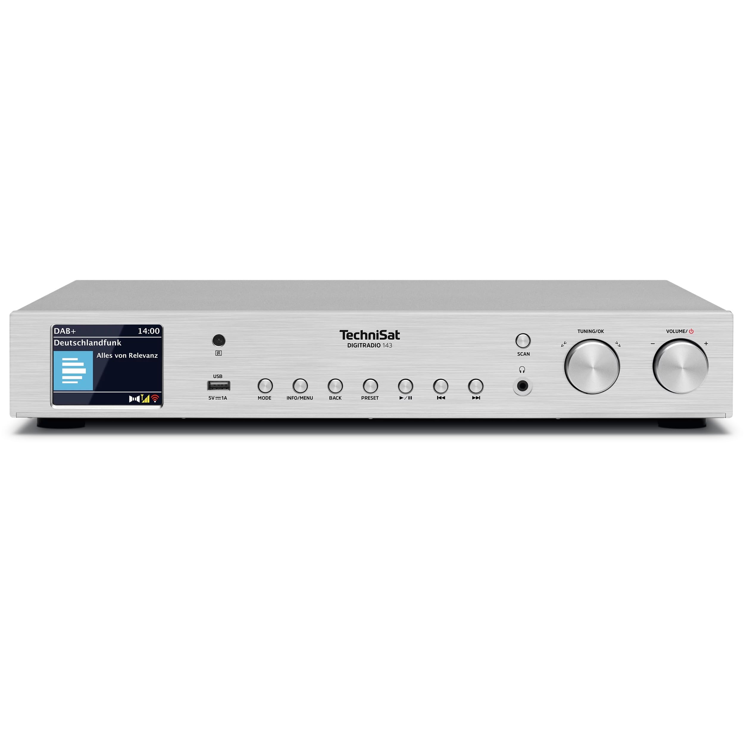 TechniSat DIGITRADIO 143 (V3) - Tuner HiFi Internetradio (Radio numérique Dab+, Streaming Audio Bluetooth, Spotify Connect, antenne Filaire, télécommande, Largeur 43,5 cm) Argent