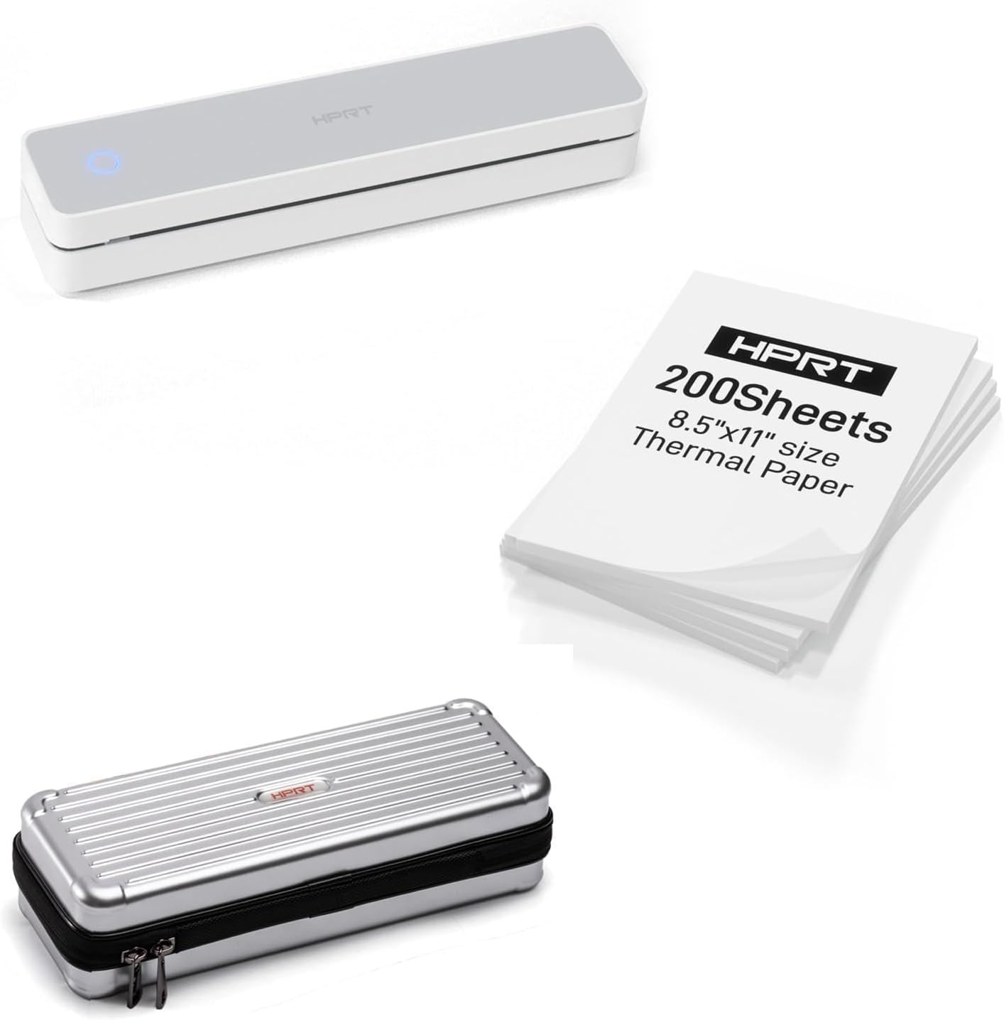 HPRT Portable Printer White& 200 Sheets Thermal Paper& Printer Case