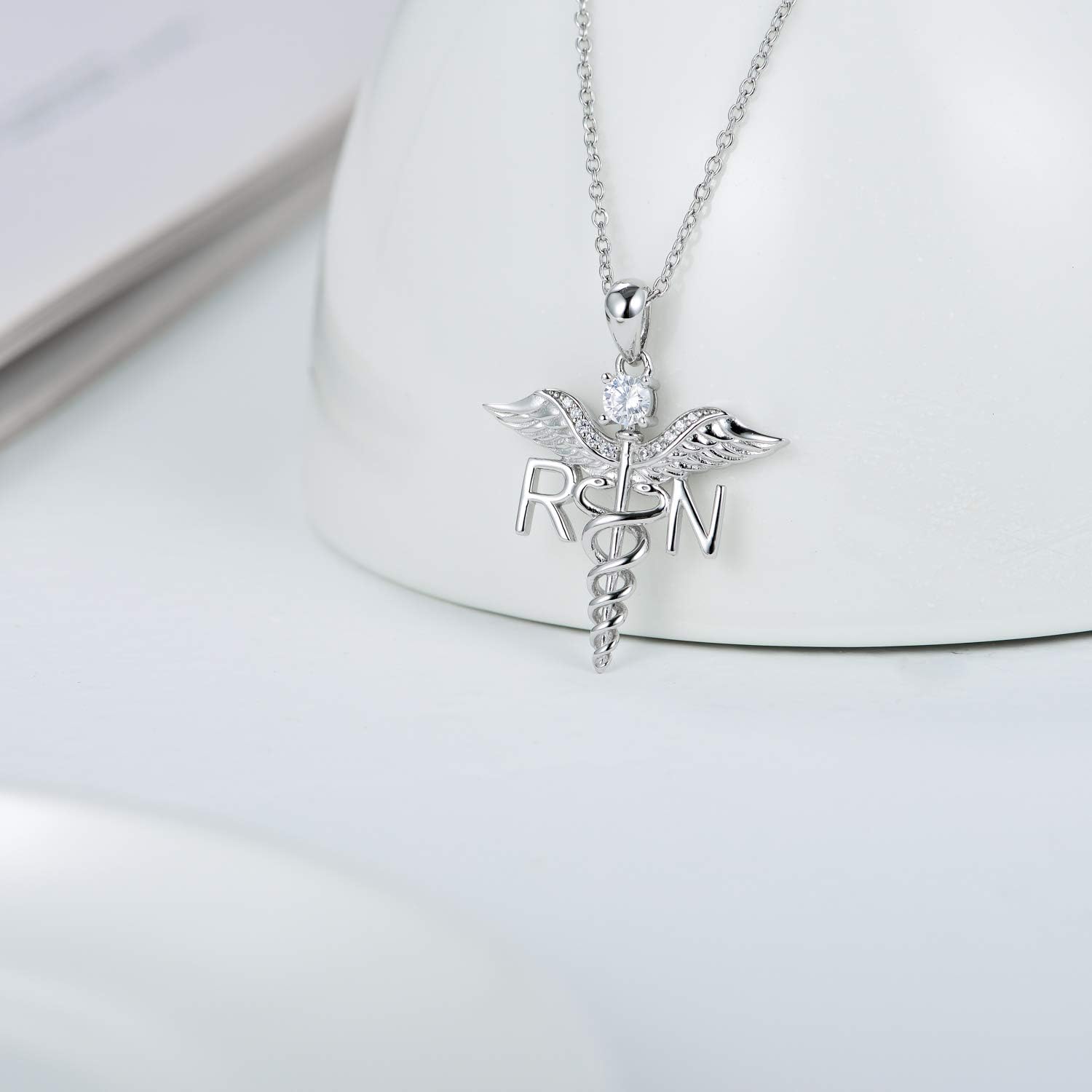 WINNICACA Nurse Gifts for Women 925 Sterling Silver Caduceus Angel Wing RN Necklaces Jewelry Gifts for Nurses Doctors Medical Students Nurses Week Appreciation Graduation Christmas Gift