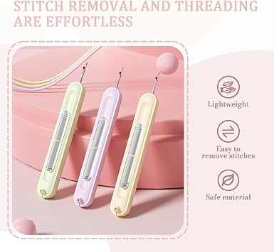 3 Pcs Needle Threaders, 2 in 1 Stretchable 2 in 1 Threading and Stitch Unpicker Tool, Sewing Needle Threaders Seam Ripper, for Hand Sewing/Knitting/Embroidery/Thread Removal