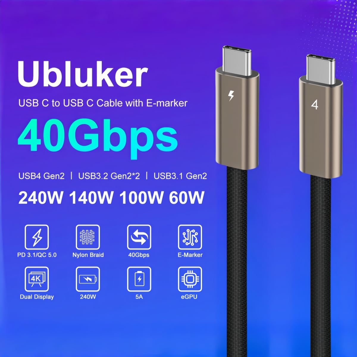 USB C to USB C Cable 40Gbps 5 FT, 240W 100W 60W USB4 Cable 24Pin for Thunderbolt4 Emarker USB Type C PD3.1 Video Audio Data Charger for iPhone16 16e 15 Galaxy S25 Display PC Mac Laptop image 2 of 14 B0DG93DBZY