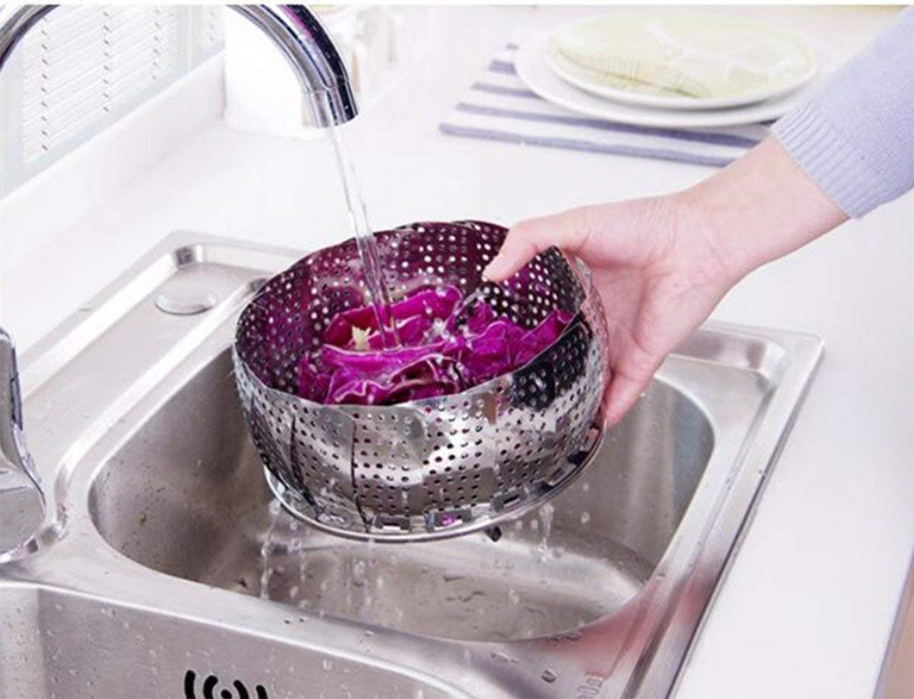 Ivar Stainless Steel Vegetable Steamer, Pasta Steamer, Folding Collapsible Basket — Amazon image 5