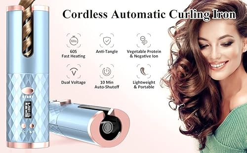 Miniatura 6 de Rizador automático, rizador de pelo automático inalámbrico, rizador de pelo giratorio de cerámica con 6 ajustes de temperatura y temporizador,