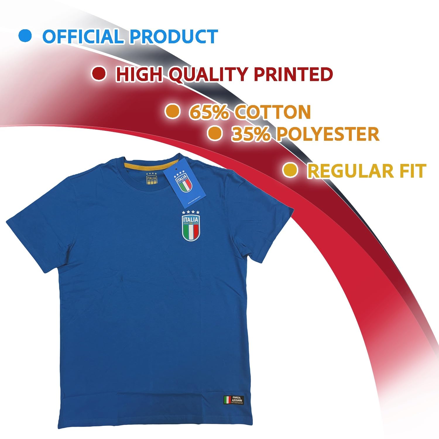 Maglia Ufficiale - Forza Azzurri. T Shirt Unisex in Cotone. Maglietta vestibilità Regular per Bambino e Ragazzo