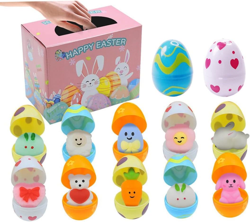 Prefilled Easter Eggs Fillable Easter Eggs with Bubbles Squeeze Toys