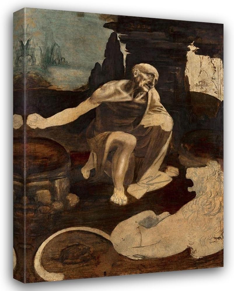 ArtDirect Saint Jerome in the Wilderness 14x18 Gallery Wrapped Canvas Museum Art by da Vinci, Leonardo
