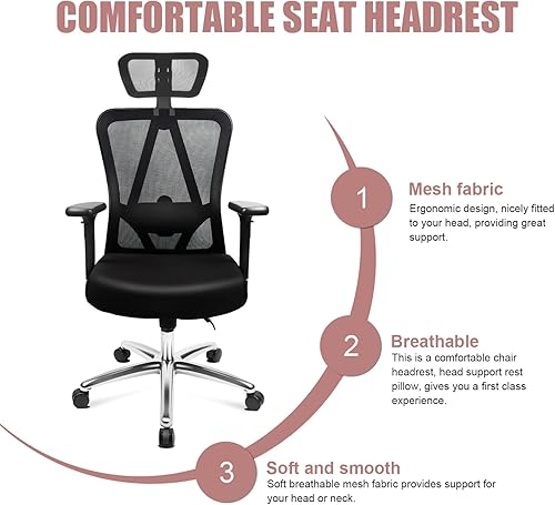 Miniatura 9 de LIFKOME Accesorios para silla de ruedas, reposacabezas de malla, reposacabezas para silla de oficina, accesorio universal, cojín de soporte para el