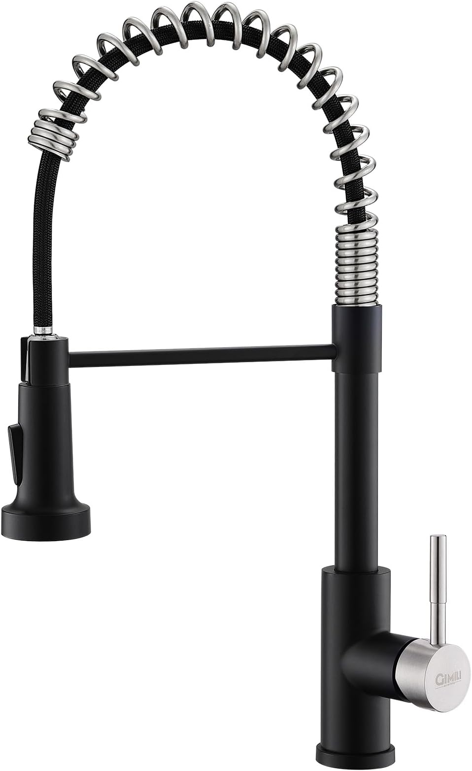 GIMILI Kitchen Faucet with Pull Down Sprayer Single Hole Stainless Steel Sink Faucet, Suitable for Farmhouses, RV, Laundry Room, Outdoor, and Campers. Llave para fregadero de cocina Black and Nickel
