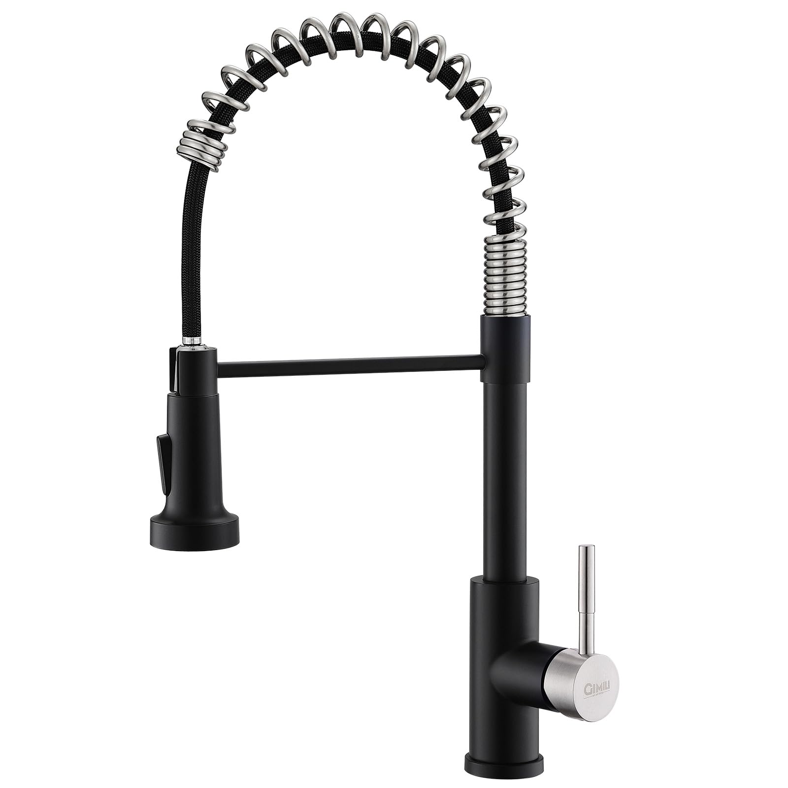 GIMILI Kitchen Faucet with Pull Down Sprayer Single Hole Stainless Steel Sink Faucet, Suitable for Farmhouses, RV, Laundry Room, Outdoor, and Campers. Llave para fregadero de cocina Black and Nickel