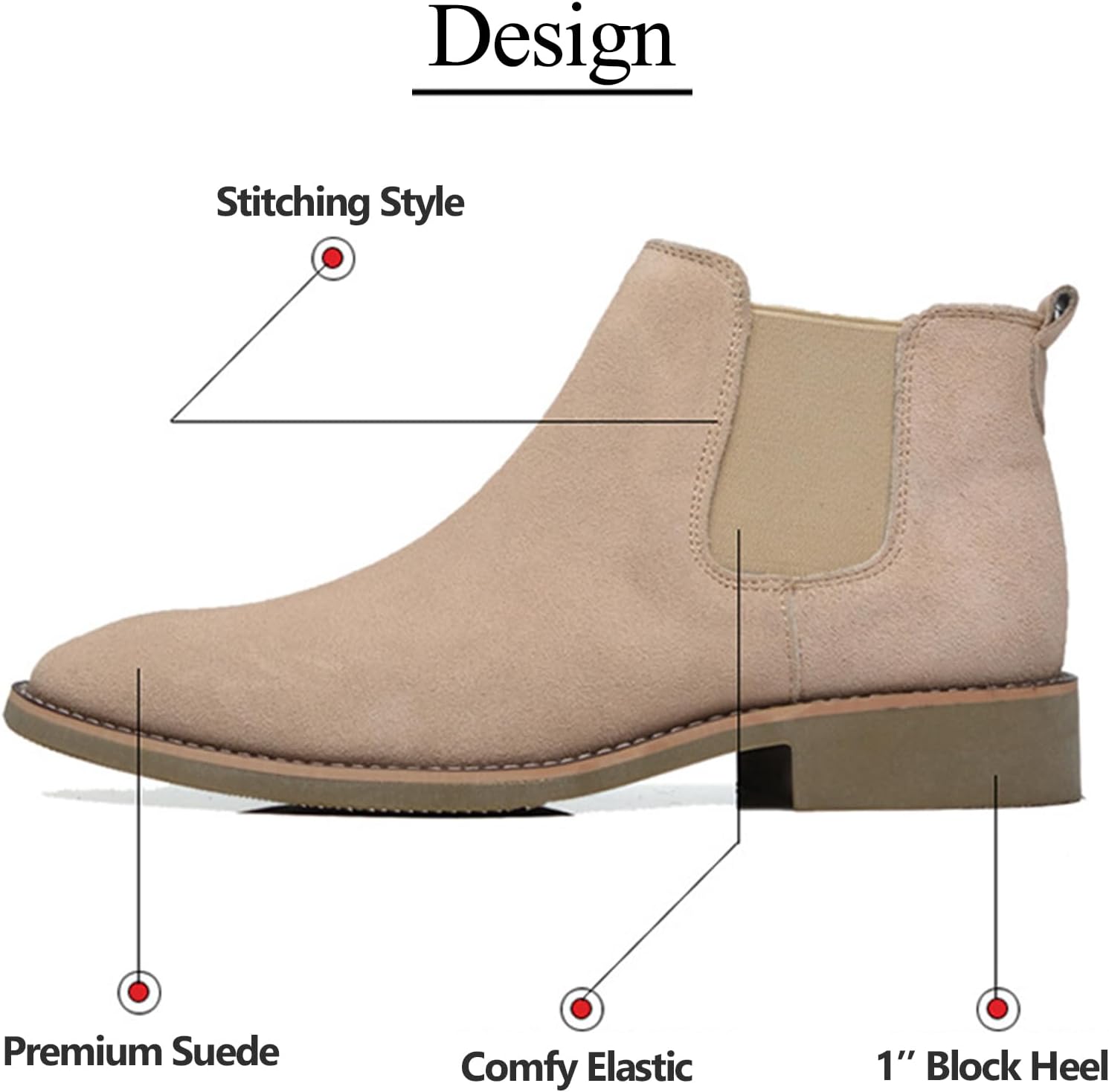 Mens Suede Classic Chelsea Boots Comfortable Slip On Side Elastic Block Heel Ankle Boots For Casual Daily Work Office Party Prom