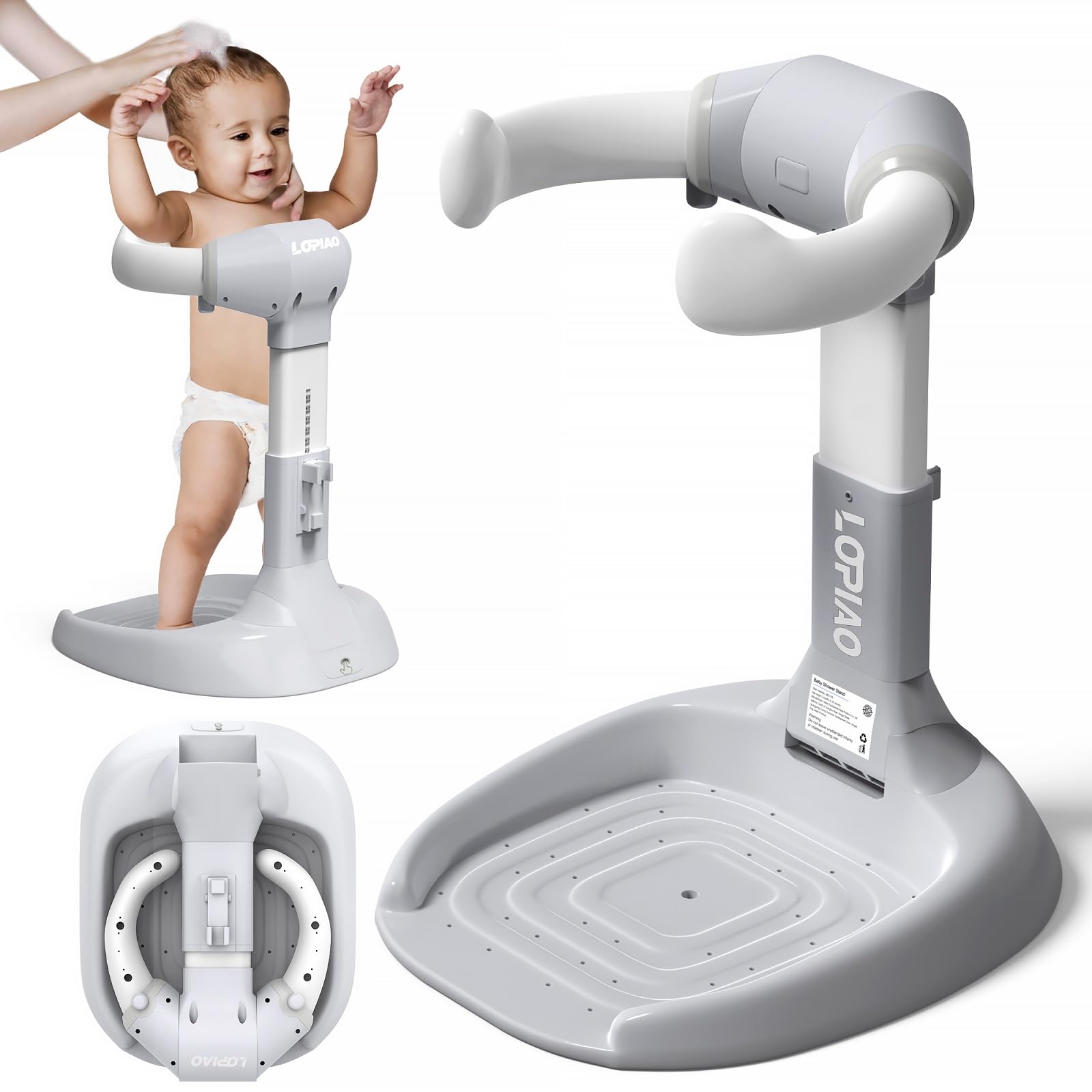 Baby Shower Stand Adjustable Foldable Baby Bath Stand with Anti-Slip Base Anti-Pinch Silicone Baby Shower Standing Support 6-36