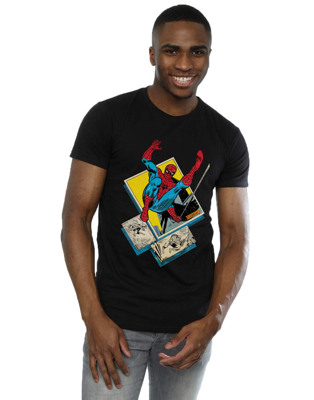 Absolute Cult Men's Black Marvel Spider-Man Block T-Shirt Medium