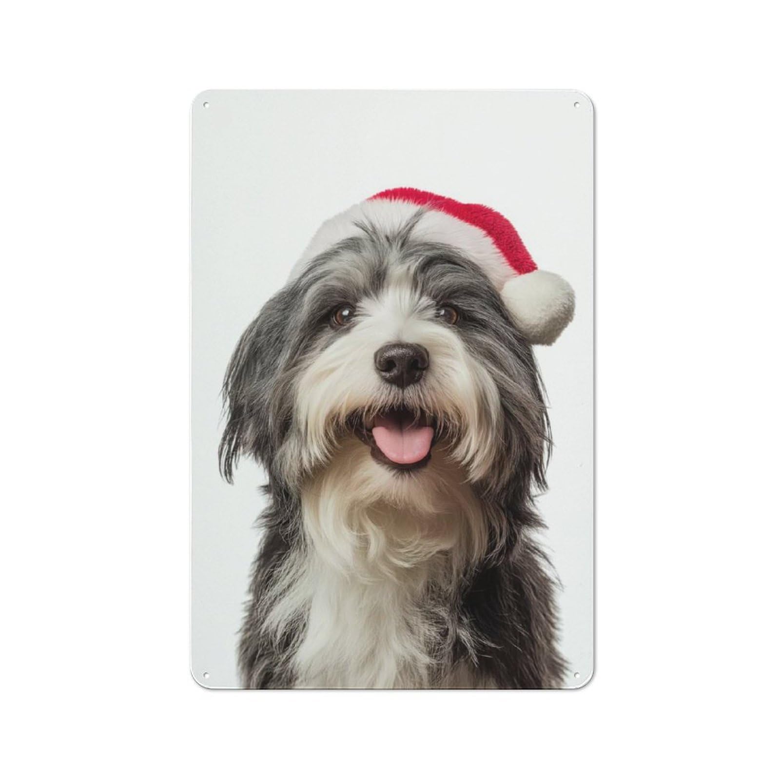 Junmoney Havanese Dog With Santa Hat Portrait Vintage Tin Sign 30X20cm For Garden Room Or Summerhouse, For A Newly Organised Room And Metal Sign Display