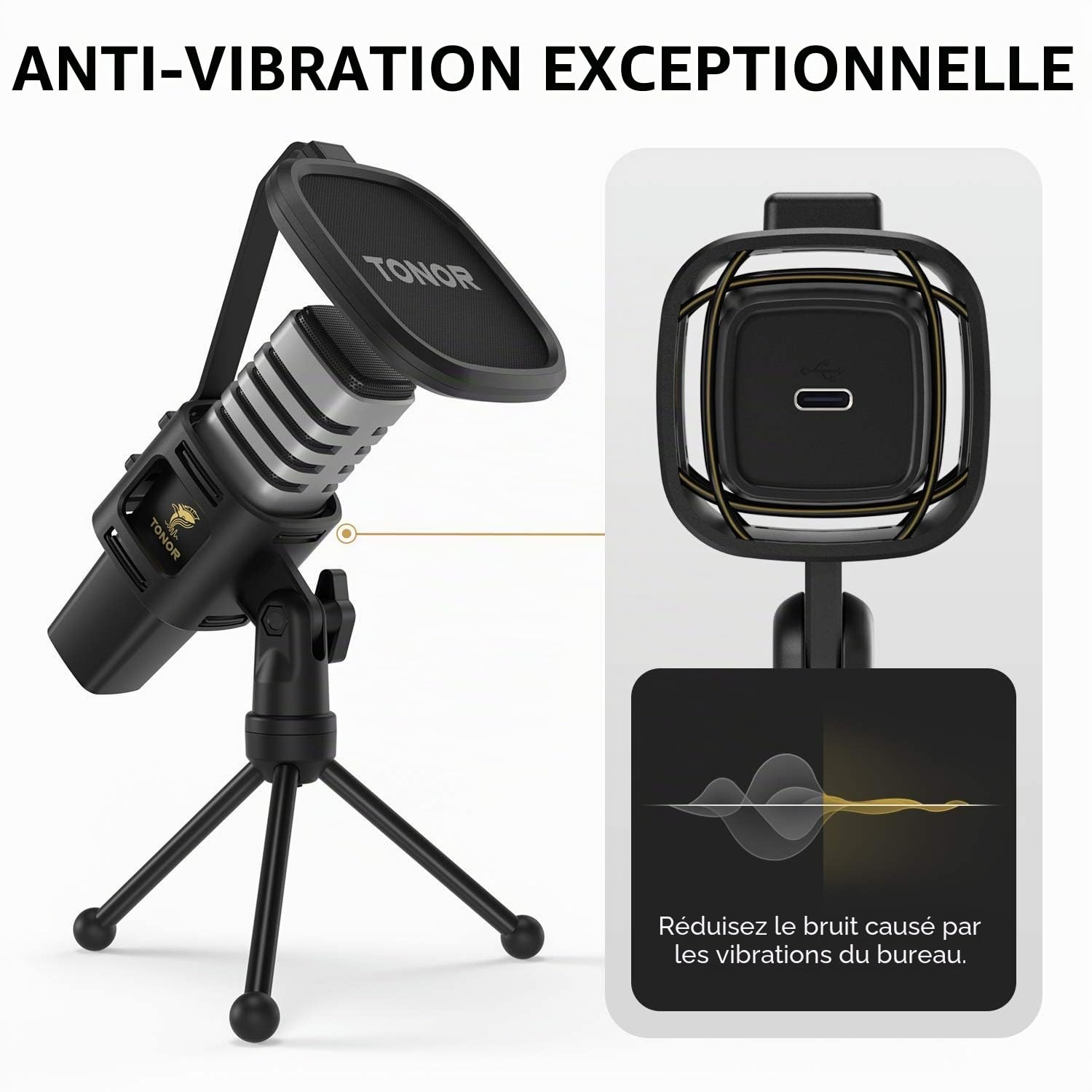 TONOR Micro PC, USB Microphone Condensateur Professionnel pour Gaming Streaming Podcast Studio Enregistrement Singing Youtube Gamer Chant Voix-Off,pour Ordinateur de Bureau et Laptop, 200 cm, TC30