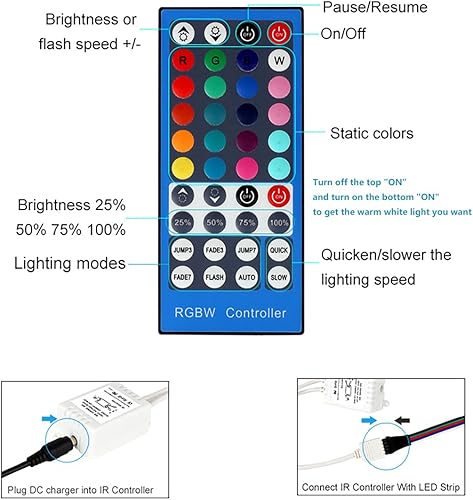 Miniatura 2 de SUPERNIGHT RGBW - Tira de luz LED control remoto, atenuador para RGB+luz de tira blanca RGBWW, control remoto inalámbrico IR de 40 teclas para luces