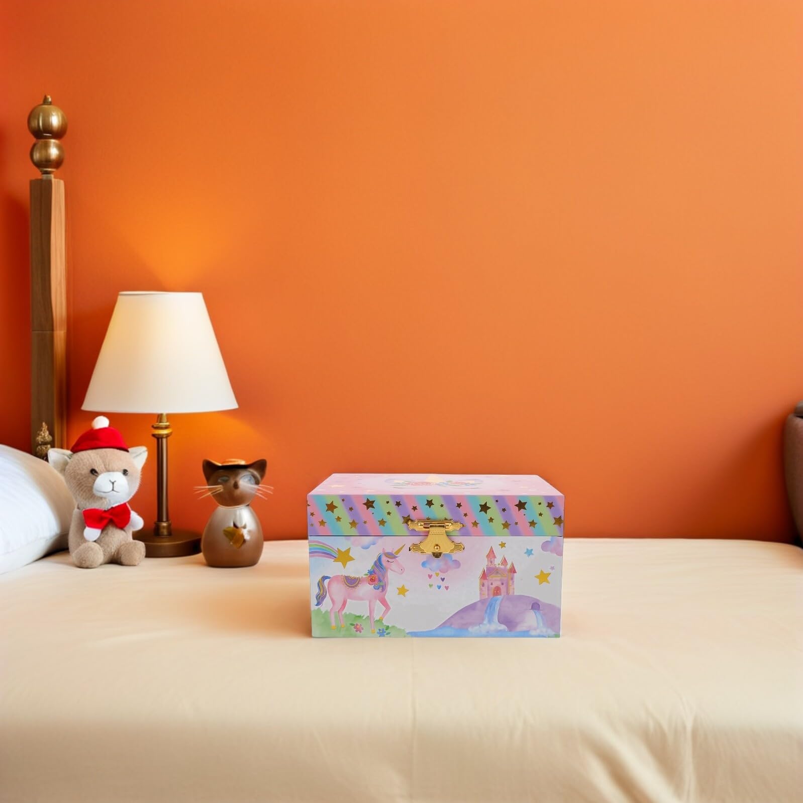 Joyero Musical Caja de Música Decorativa para Niñas con Diseño de Unicornio de Madera y Metal, Organizador Fácil de Usar Adecuado para Cumpleaños y Regalos