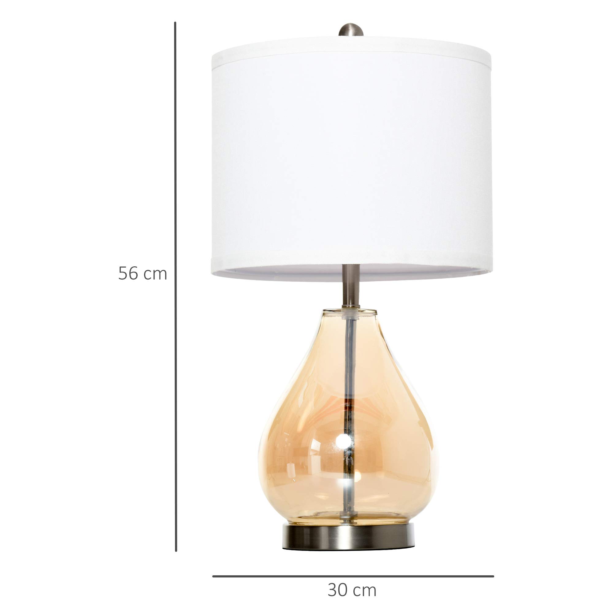 HOMCOM Tischlampe 2er-Set Tischleuchte mit Leinen-Lampenschirm, Glas tropfenförmigen Stangen, Nachttischlampe mit E27-Fassung, für Schlafzimmer, Wohnzimmer, Weiß