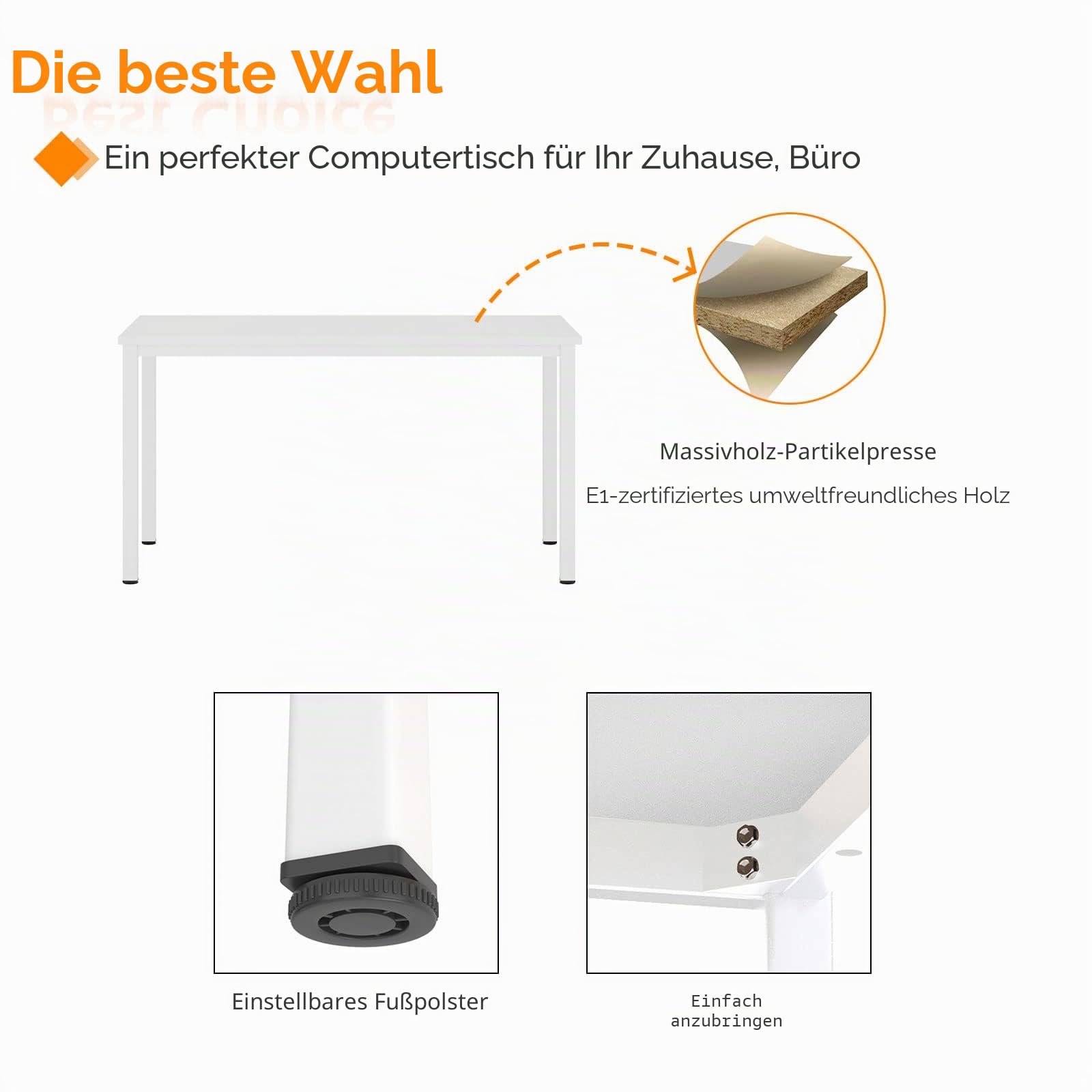 SogesHome Computertisch 80 x 40 cm Kompakter Schreibtisch Büroschreibtisch Eckschreibtisch für den kleinen Schreibtisch im Home Office, weiß AC3DW-8040-SH