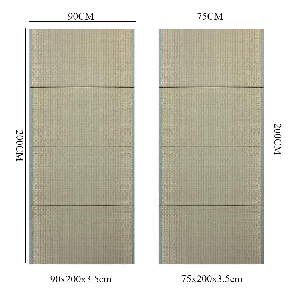Materassino futon pieghevole giapponese, per dormire, meditazione, yoga, zen, per letto singolo, 75 x 200 x 3,5 cm, erba naturale di rush 3,5 cm di spessore