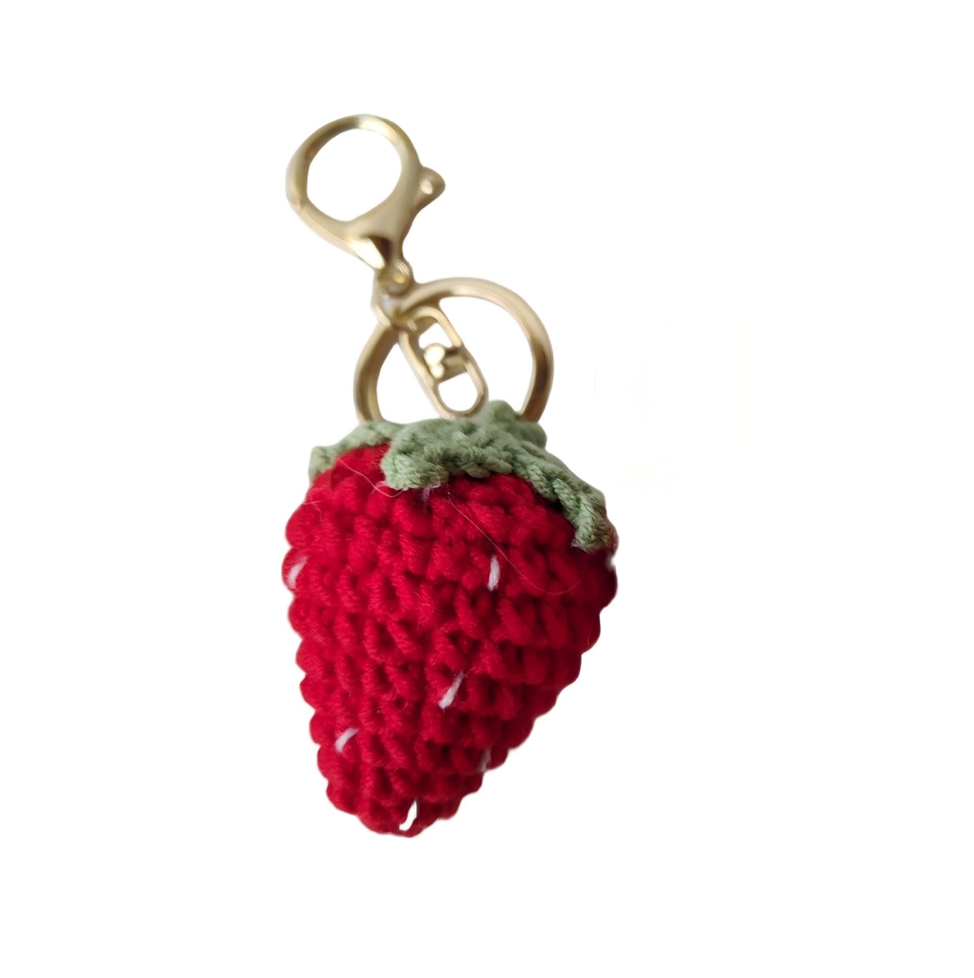Megatwix Handmade Crochet Fruit Keychains - Watermelon & Strawberry Designs - Lightweight Yarn & Metal Keyring - Cute Bag Charm/Gift For Fruit Lovers,C