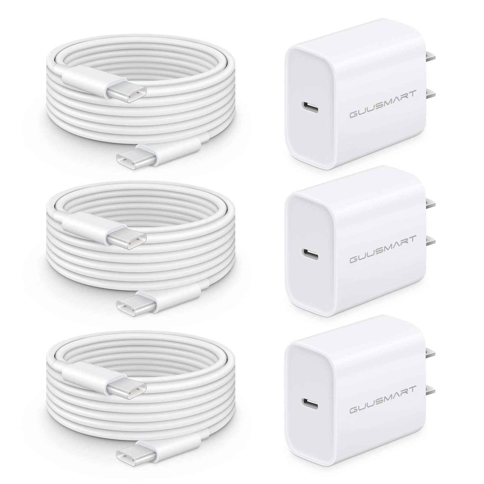 3 Pack i Phone 16 15 Charger Fast Charging USBC Chargers Type C Charger Block with 6 FT Type C to C Cable for i Phone 16/16 Plus/16 Pro/16 Pro Max/i Phone15 Pro Max/15 Plus/i Pad Pro/Air Pods-White