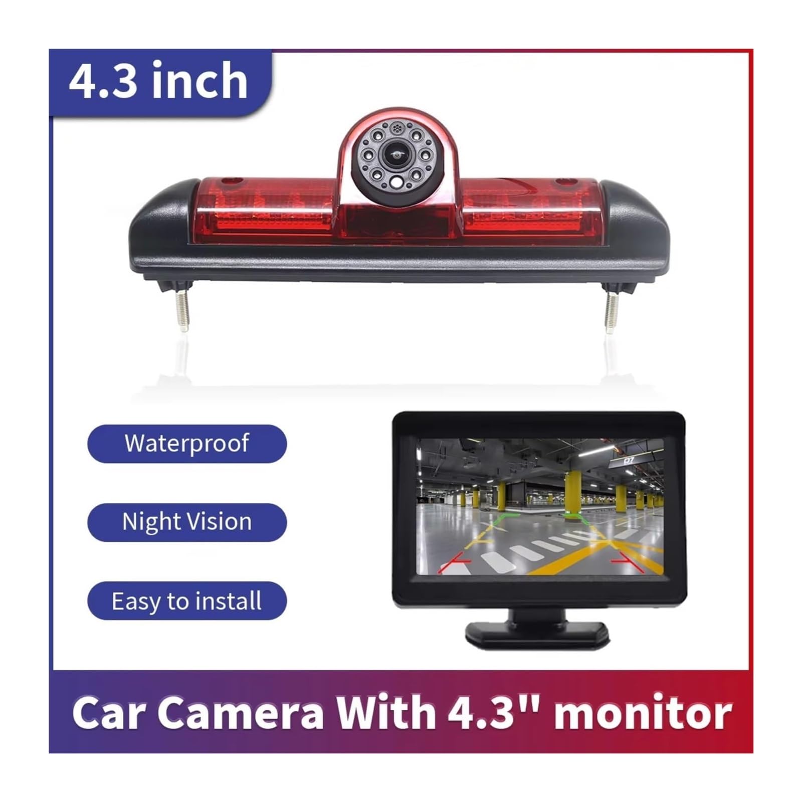 para FIAT para Ducato 2006 2007 2008 2009 2010-2015 Cámara De Marcha Atrás Luz Freno Pantalla Escritorio 4,3 Pulgadas Cámara de Respaldo